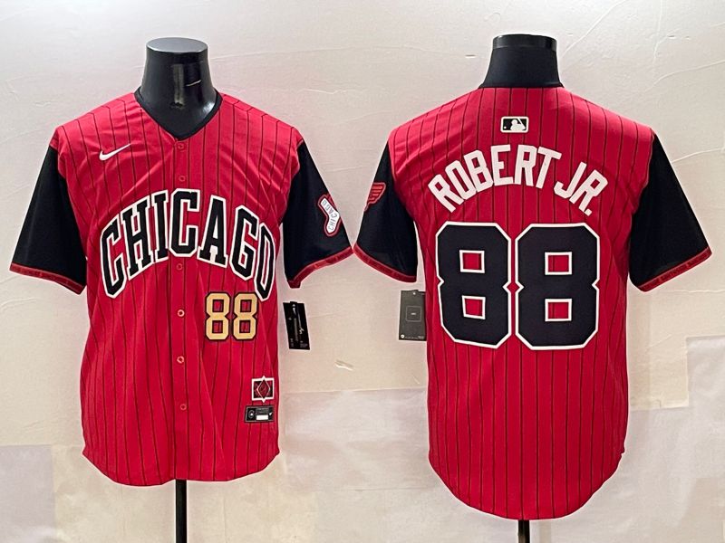 Men Chicago White Sox #88 Robert jr Red Stripe Joint Name 2025 Nike MLB Jersey style 8